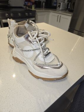 Women’s White Chunky Fashion Sneakers with Metallic Accents